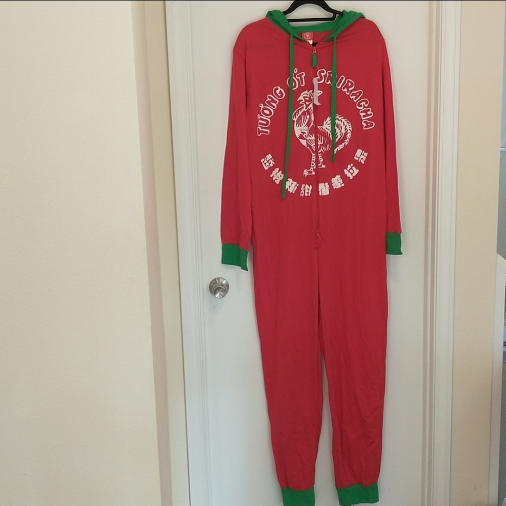 Hooded rooster sauce Sriracha union suit
